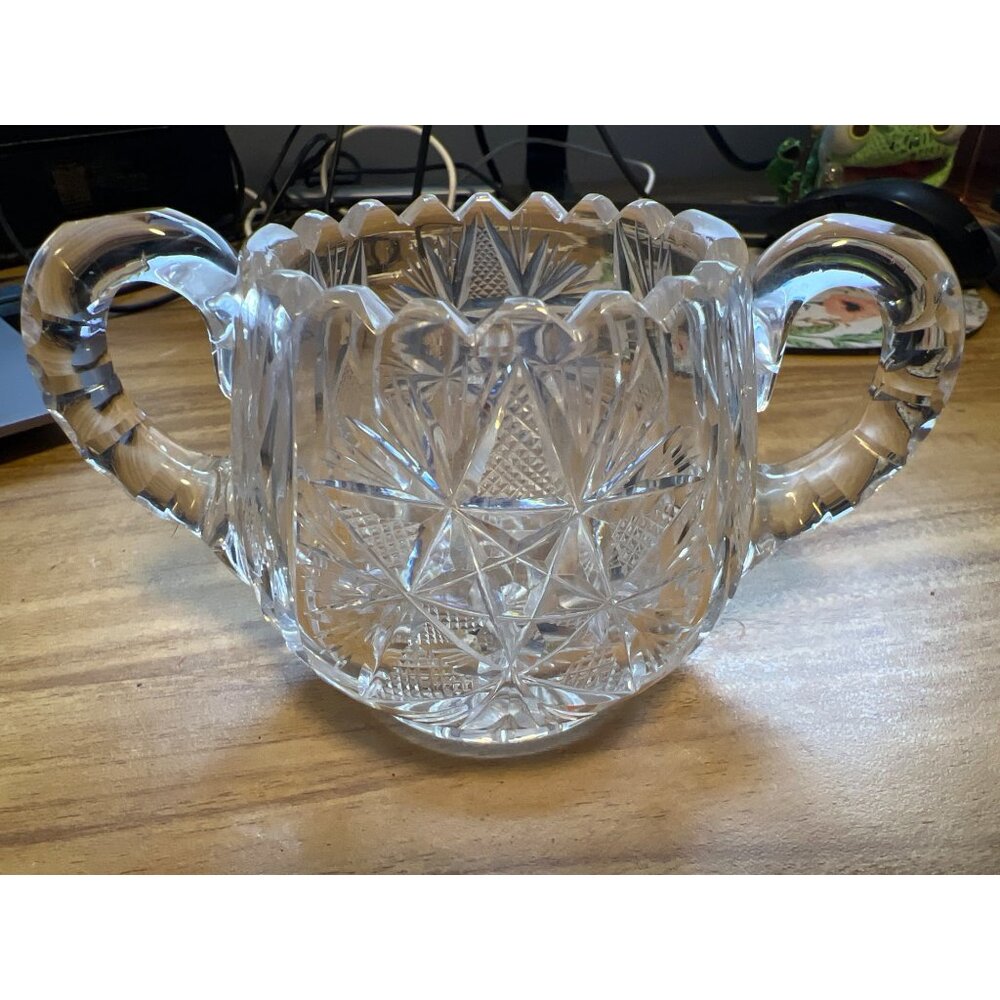 Vintage Antique Sawtooth Pinwheel Crystal Starburst Sugar Bowl